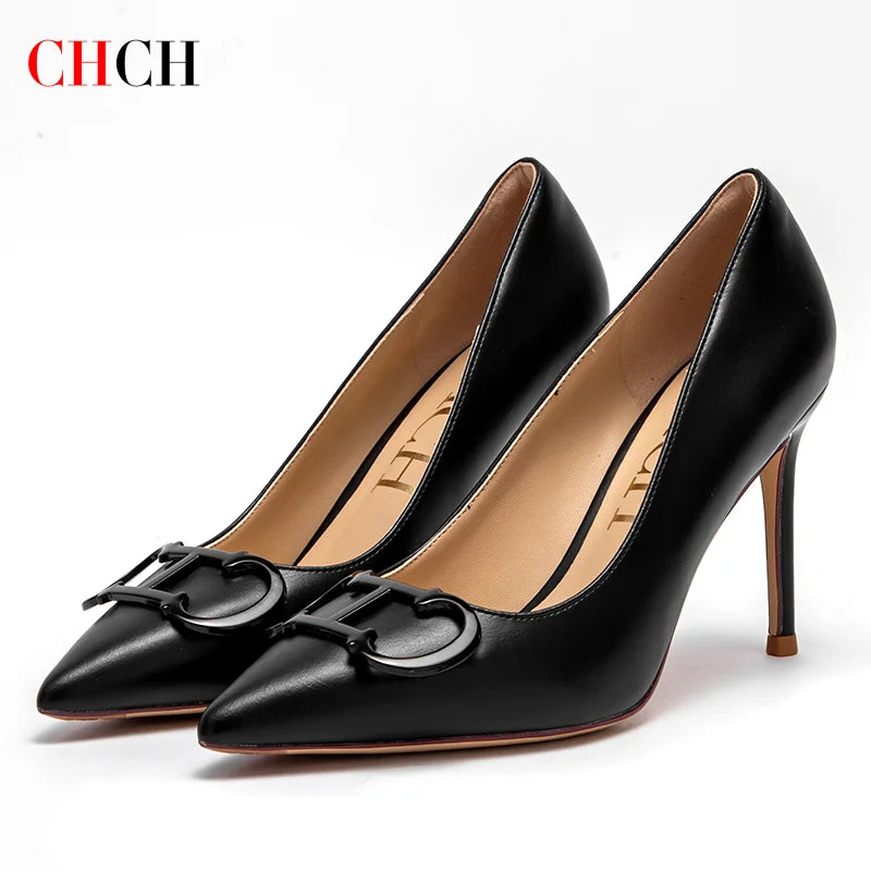 Salto Alto Feminino Fivela de Metal Pontiagudo 9cm
