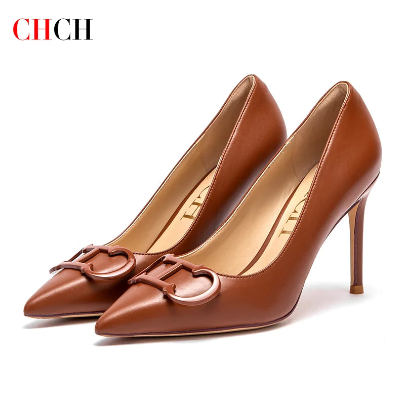 Salto Alto Feminino Fivela de Metal Pontiagudo 9cm