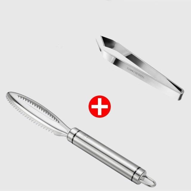 Removedor de Escama de Peixe Aço Inoxidável + Pinça - Point Smart