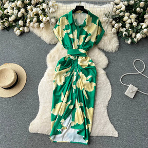 VESTIDO LONGO ESTAMPADO VINTAGE RETRÔ