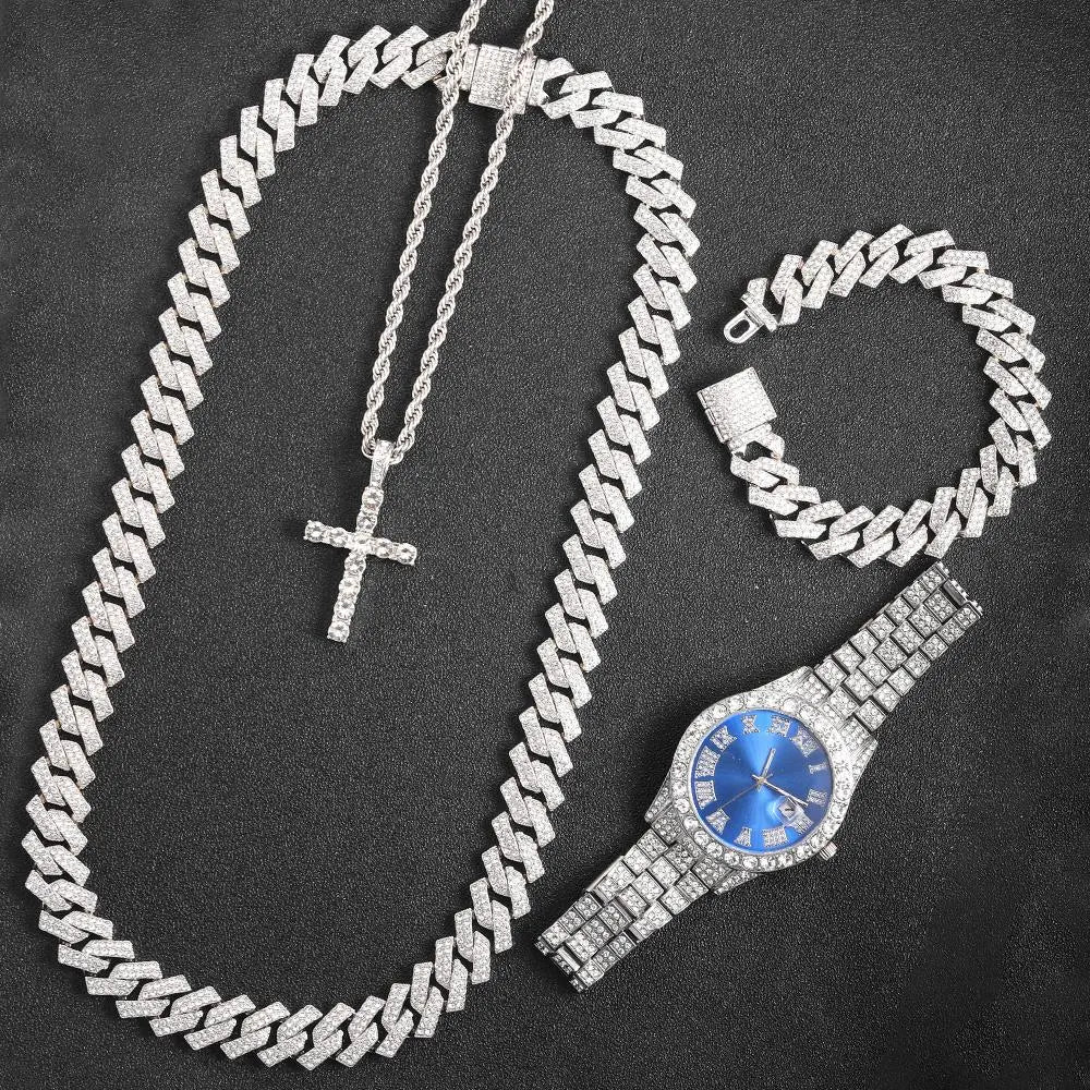 Kit Corrente Prata Elegante - [Corrente + Relógio + Colar]