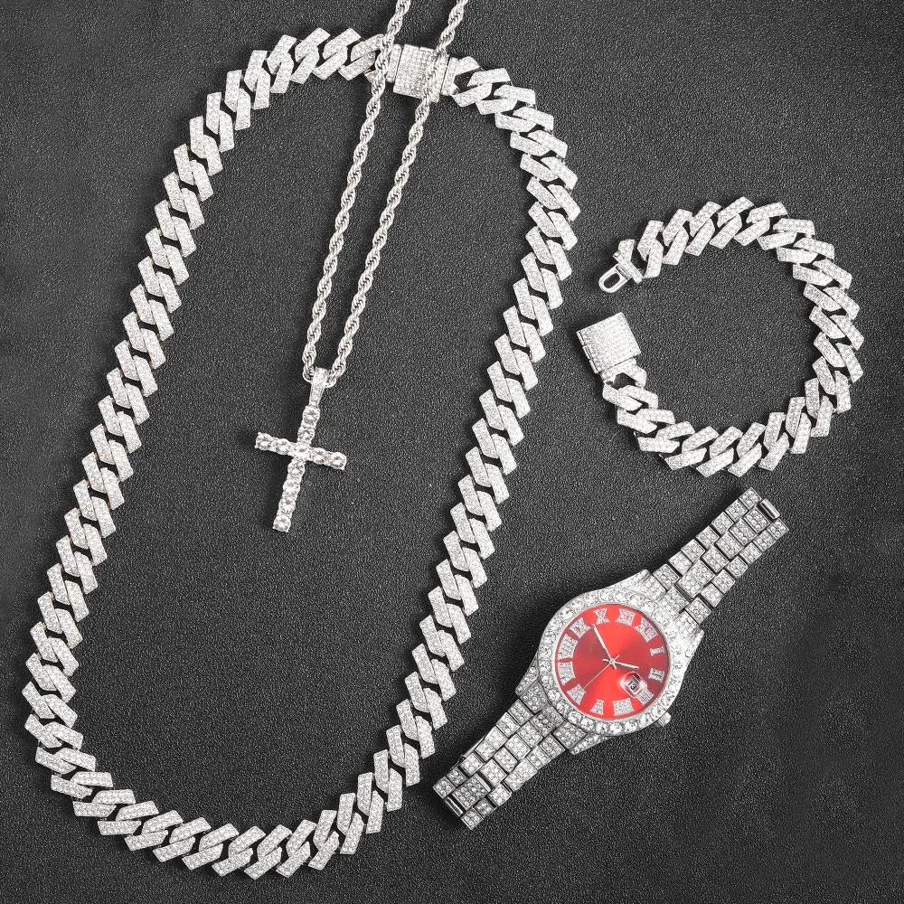 Kit Corrente Prata Elegante - [Corrente + Relógio + Colar]